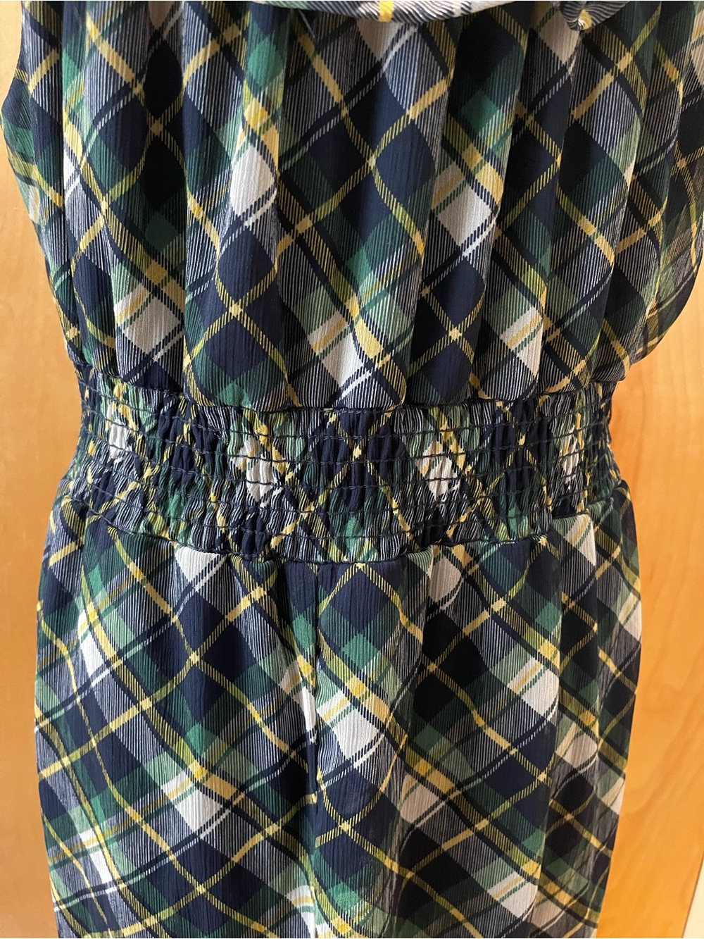 Plaid Maxi Dress with Ruffle Neckline Smocked Waist - Picture 4 of 5